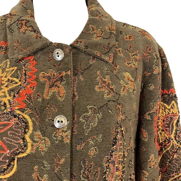 Coldwater Creek Womens Olive Orange Embroidered Mixed Media Jacket Blazer sz M - Picture 16 of 16